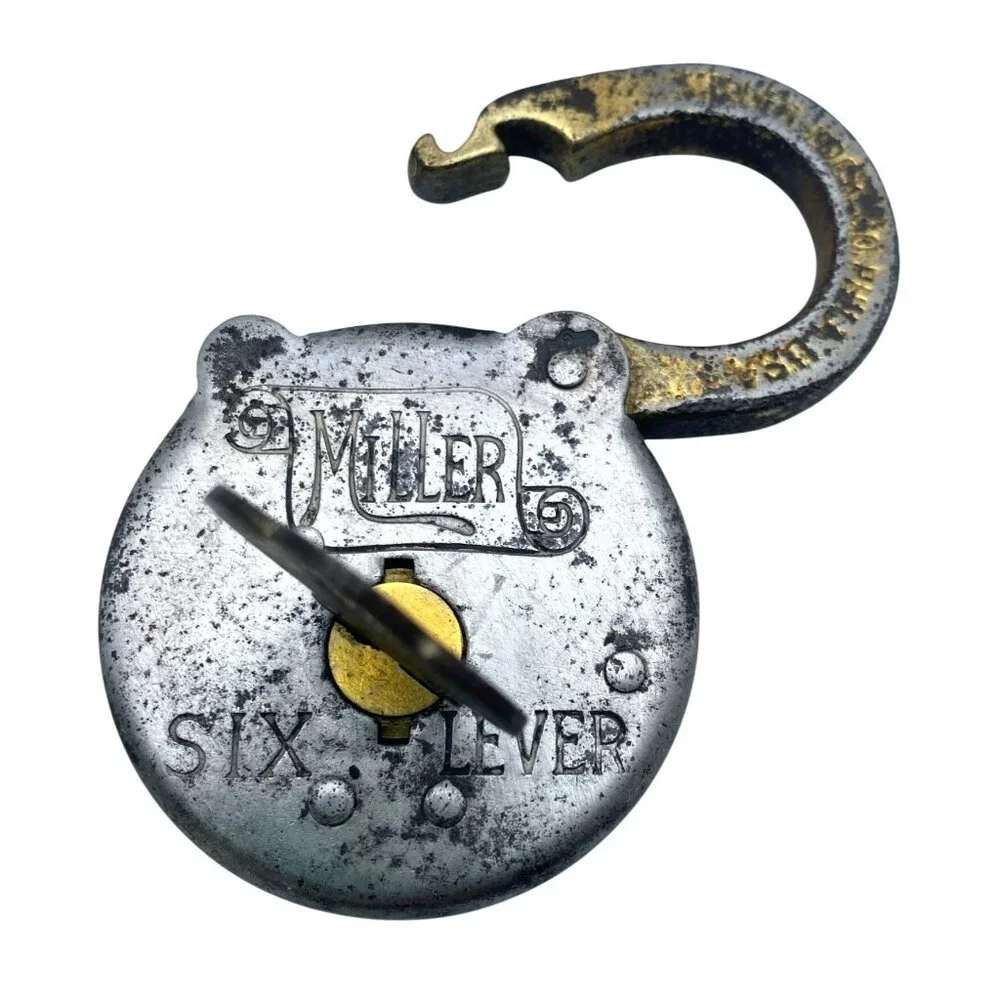 Miller Six Lever Padlock With Key Made In USA Vintage Antique Collectible Lock - Picture 7 of 8